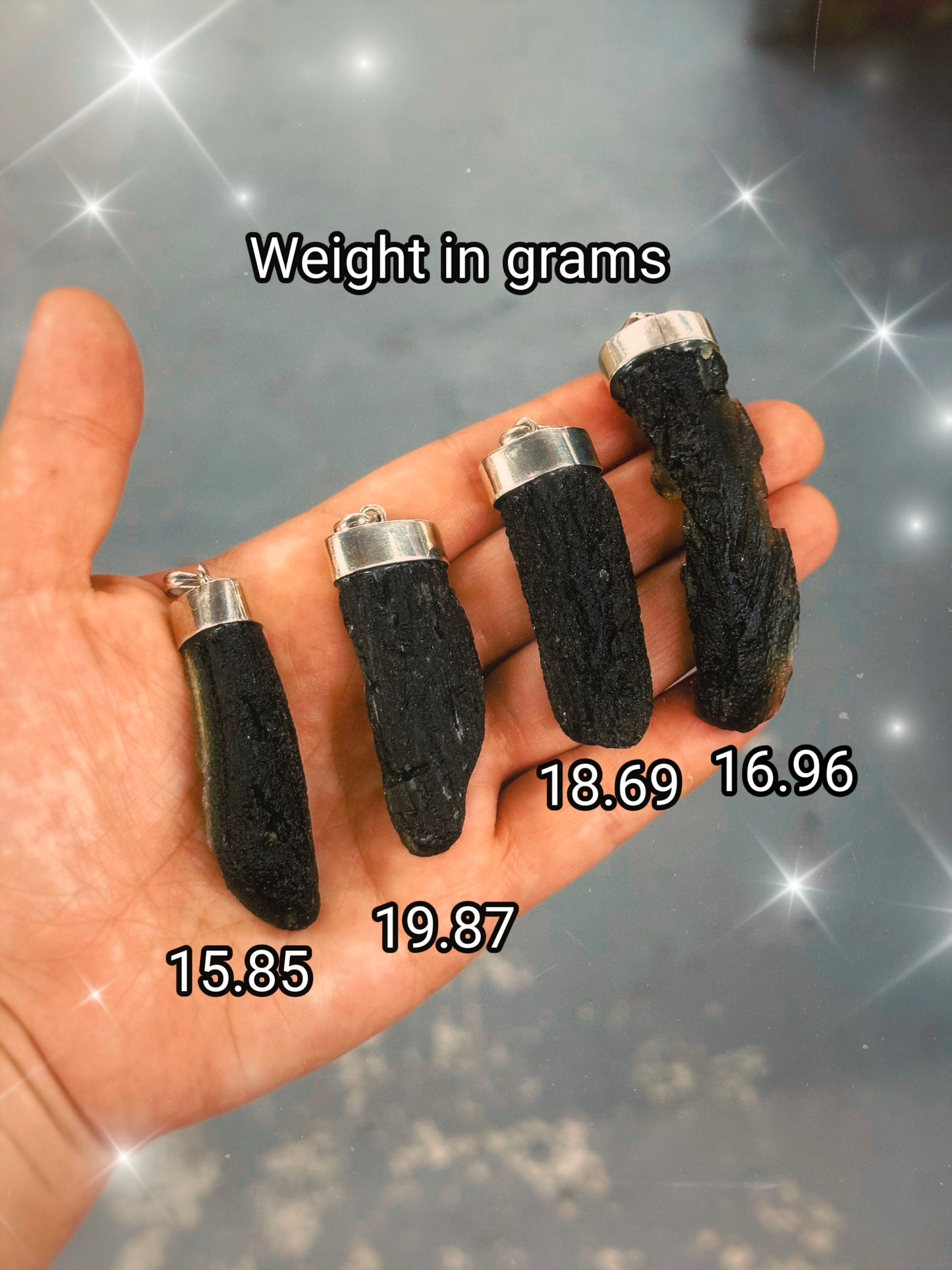 VERY RARE ~ LARGE STERLING SILVER MOLDAVITE PENDANTS