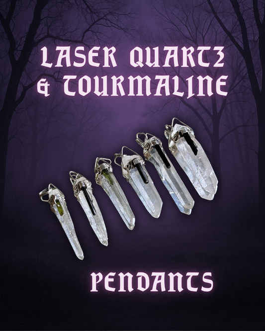 LASER QUARTZ w/ TOURMALINE PENDANT ~ STERLING SILVER