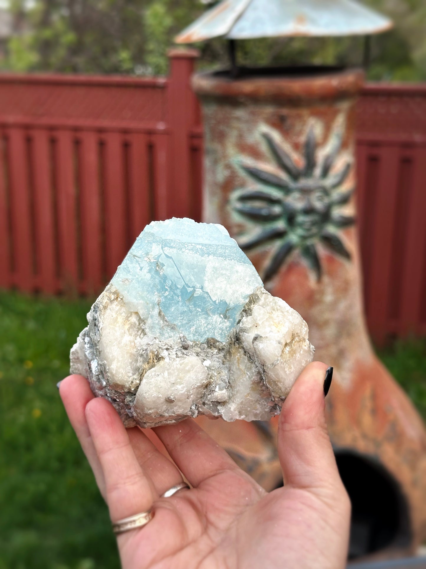 500g. RAINBOW AURA ~ AQUAMARINE ON MATRIX w/ MUSCOVITE