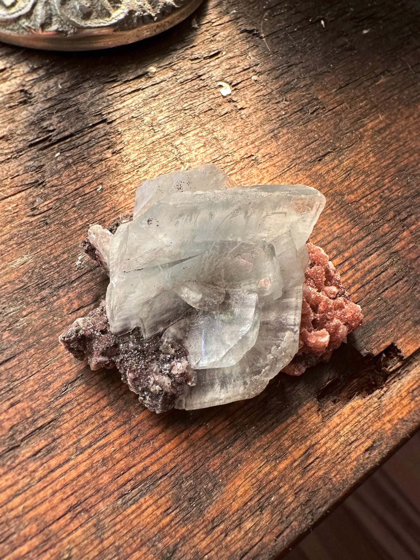 51g. BARYTE ON CALCITE W/ HEMATITE